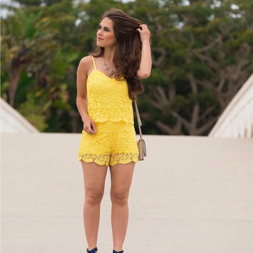 Yellow Lace Sleeveless Romper